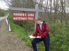 Karen studying the map for where to go next.  Upstream to Cassadaga?